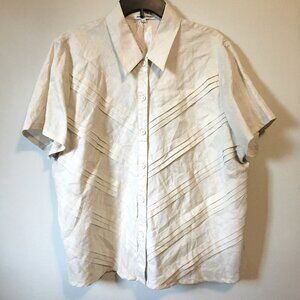 Jennifer Woman Cream Ramie Gorgeous Pintuck Button Down Tee Shirt